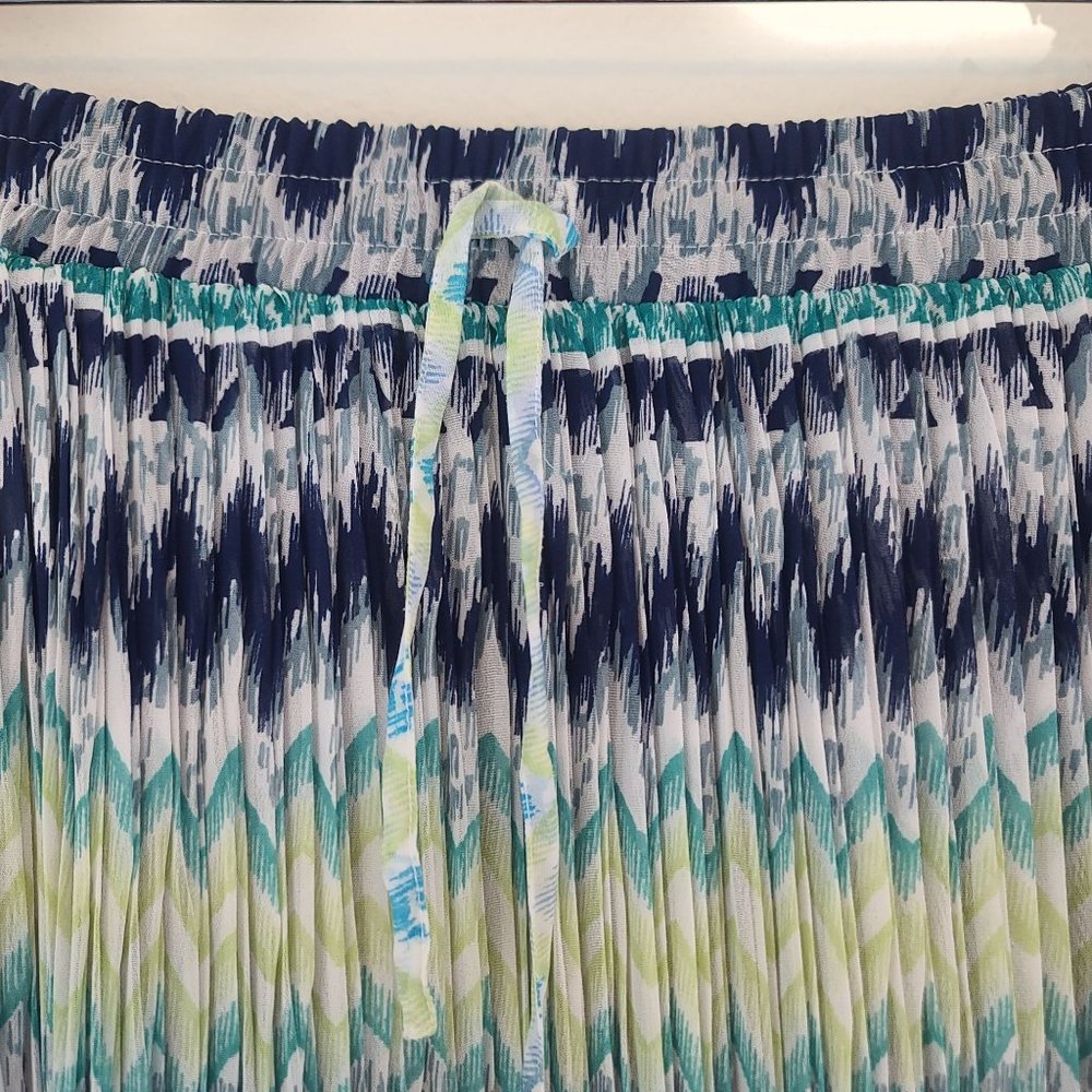 Alfred Dunner Womens Sz 14 Pleated Midi Skirt Boho Blue Green Casual Summer VTG - Picture 2 of 7